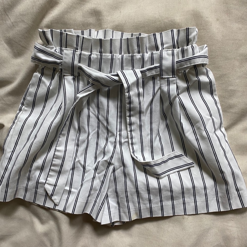 Zara Tie-Front High Waisted Striped Shorts